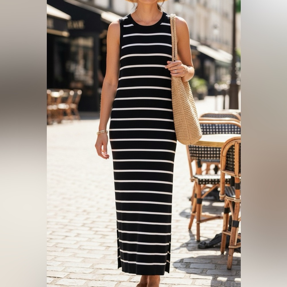 Banana Republic Navy & White Striped Maxi Dress – Size Tall Large simple chic